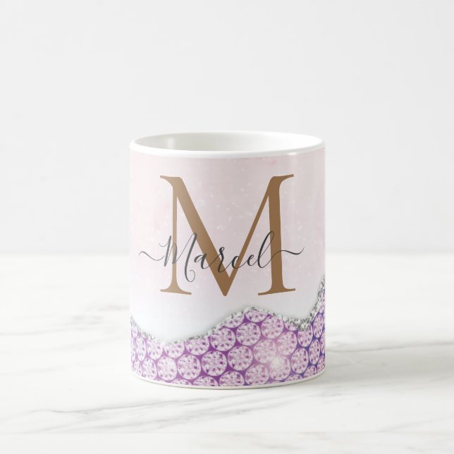Elegant Monogram Rose pink Glitter  Coffee Mug (Center)