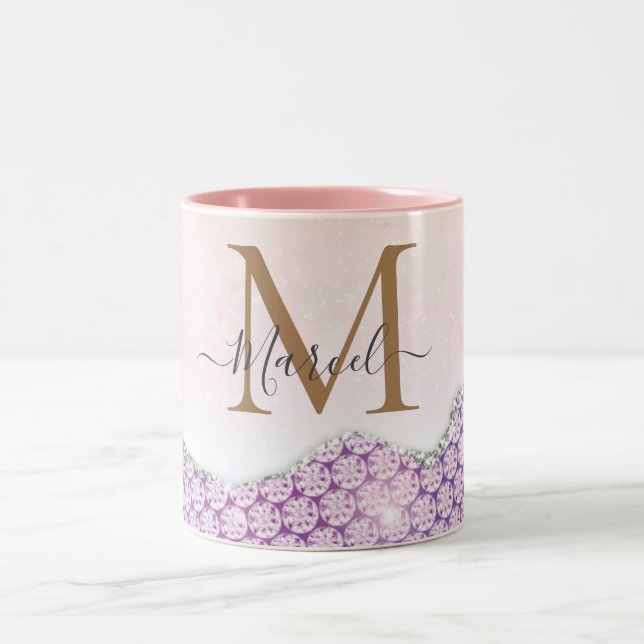 Elegant Monogram Rose pink Glitter  Coffee Mug (Center)