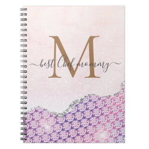 Elegant Monogram Rose pink Glitter For Mum Notebook
