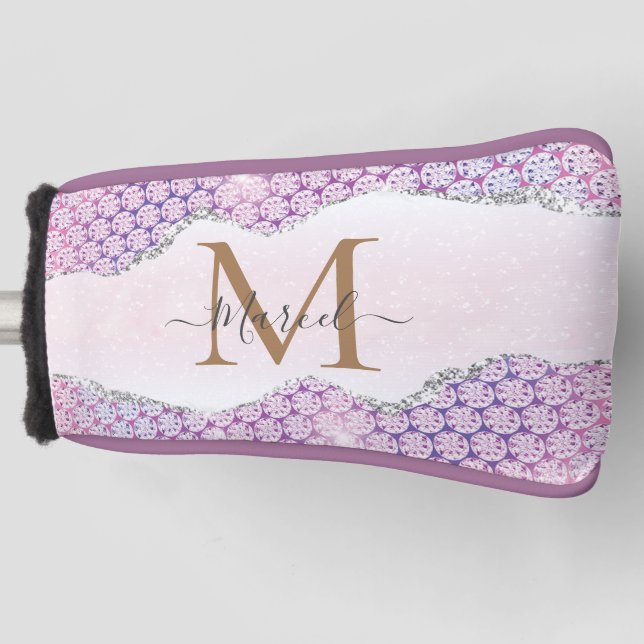 Elegant Monogram Rose pink Glitter   Golf Head Cover (Front)