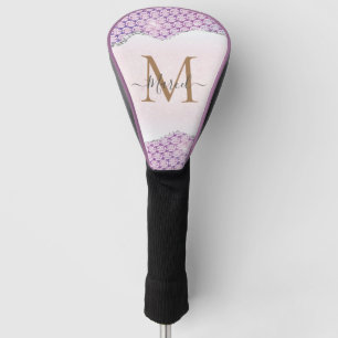 Elegant Monogram Rose pink Glitter Golf Head Cover