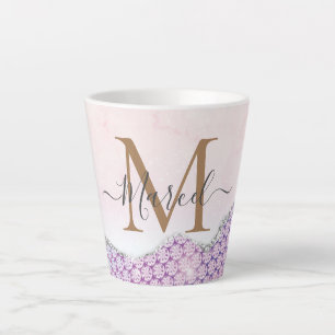 Elegant Monogram Rose pink Glitter   Latte Mug