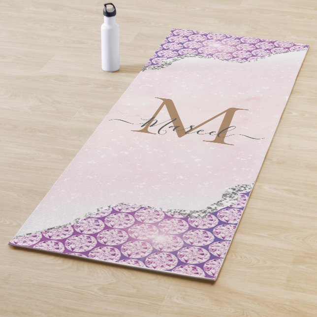 Elegant Monogram Rose pink Glitter  Yoga Mat (In Situ)