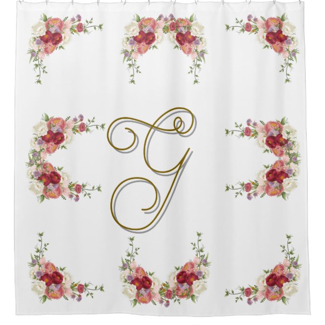 Elegant Monogram Roses Design  Shower Curtain (Front)