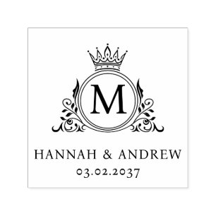 Elegant, Monogram, Royal, Crown, Logo Wedding Self-inking Stamp