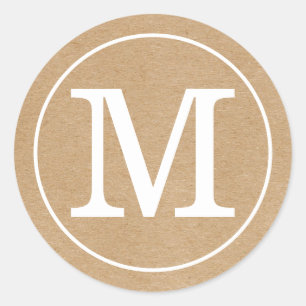 Elegant Monogram Rustic Kraft Classic Round Sticker