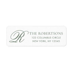 Elegant Monogram Sage Green Return Address Label