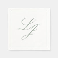 Elegant Monogram Sage Green Simple Script Wedding