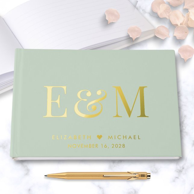 Elegant Monogram Sage Green Wedding Guest Book (Creator Uploaded)