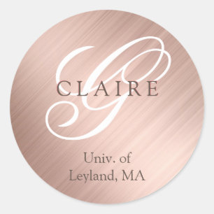 Elegant Monogram School Name Classic Round Sticker