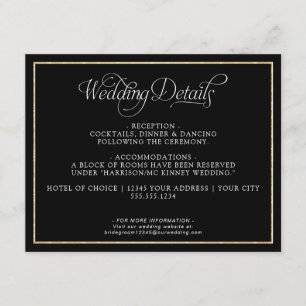 Elegant Monogram Script Gold Black Wedding Details Enclosure Card