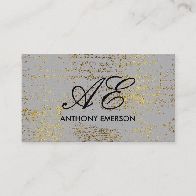 Elegant Monogram Script Gold Grunge Business Card (Front)
