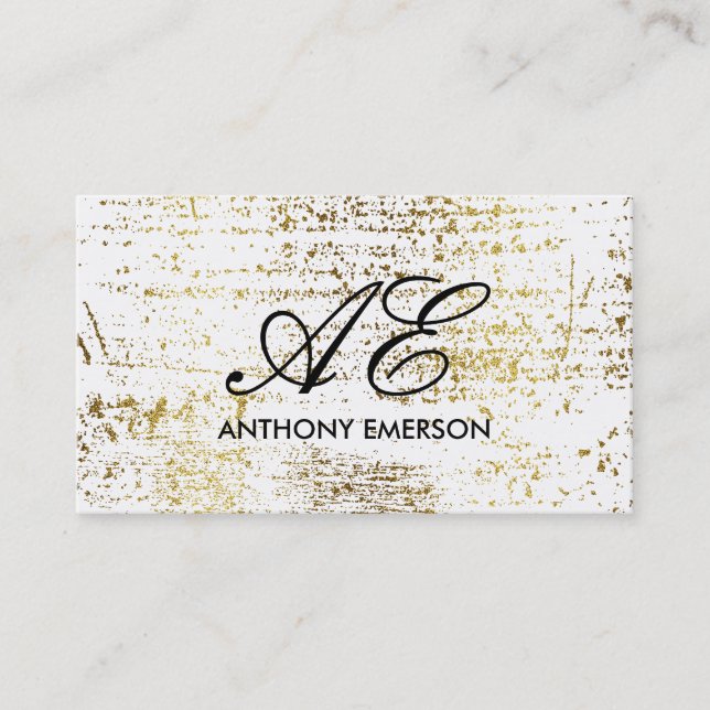 Elegant Monogram Script Gold Grunge Business Card (Front)