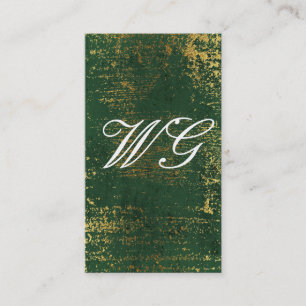 Elegant Monogram Script Gold Grunge Green Texture Business Card