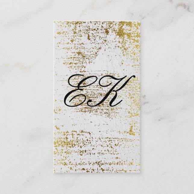 Elegant Monogram Script Gold Grunge White Texture Business Card (Front)