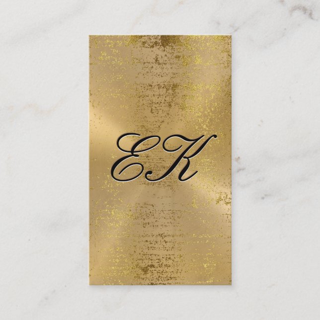 Elegant Monogram Script Gold Metallic Specks Business Card (Front)