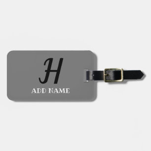 Elegant Monogram Script Modern Grey Black Add Name Luggage Tag