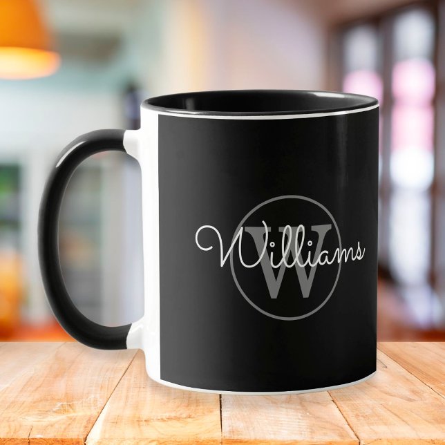 Elegant Monogram Script Name Black And Gray Mug (Creator Uploaded)