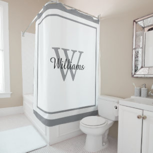 Elegant Monogram Script Name Bordered Shower Curtain