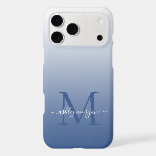 Elegant Monogram Script Name Classic Blue Ombre