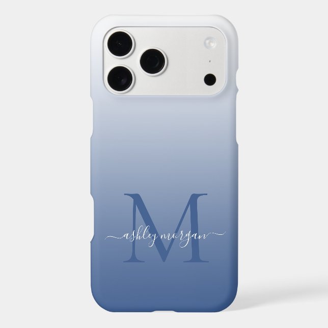 Elegant Monogram Script Name Classic Blue Ombre (Back)
