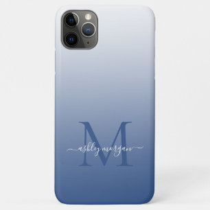 Elegant Monogram Script Name Classic Blue Ombre Case-Mate iPhone Case