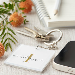 Elegant Monogram Script Name Modern Key Ring