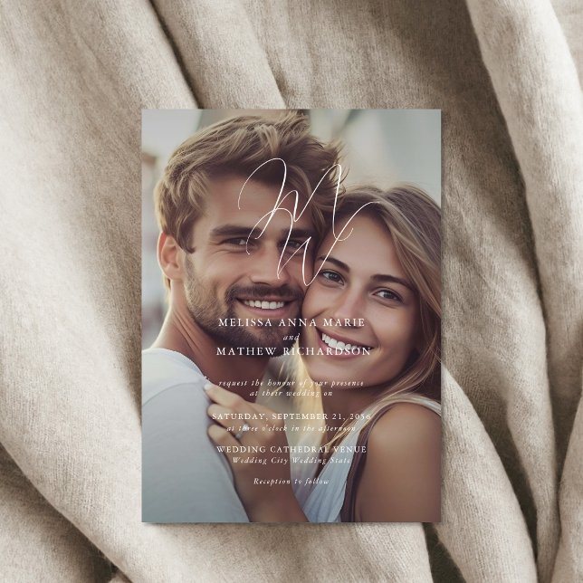 Elegant Monogram Script Photo Wedding Acrylic Invitations (Creator Uploaded)