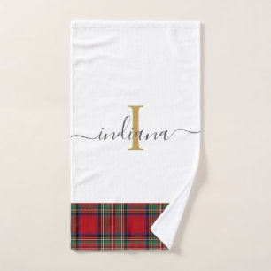 Elegant Monogram Script Plaid Tartan Stewart Hand Towel