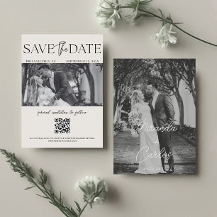 Elegant Monogram Script Wedding QR code Save The Date