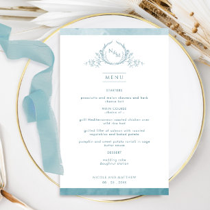Elegant Monogram Sea Glass Watercolor Wedding Menu