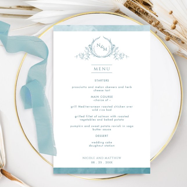 Elegant Monogram Sea Glass Watercolor Wedding Menu (Creator Uploaded)