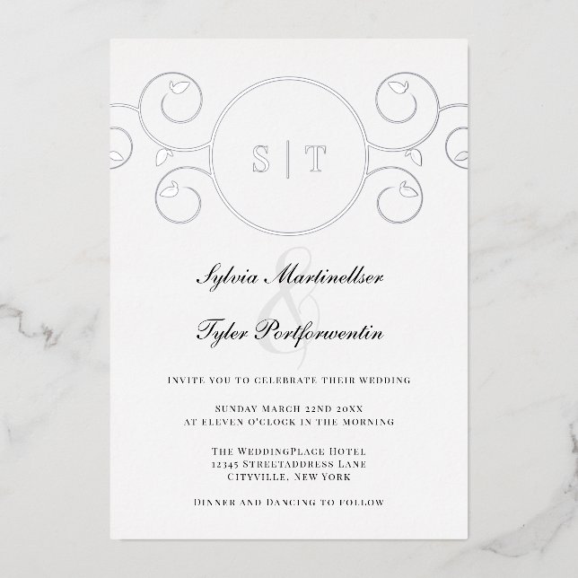 Elegant Monogram Silver Black Wedding (Front)