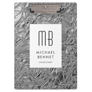 Elegant Monogram Silver Business Clipboard