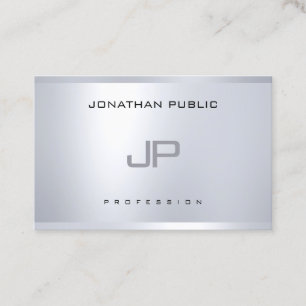 Elegant Monogram Silver Look Sleek Modern Plain Business Card