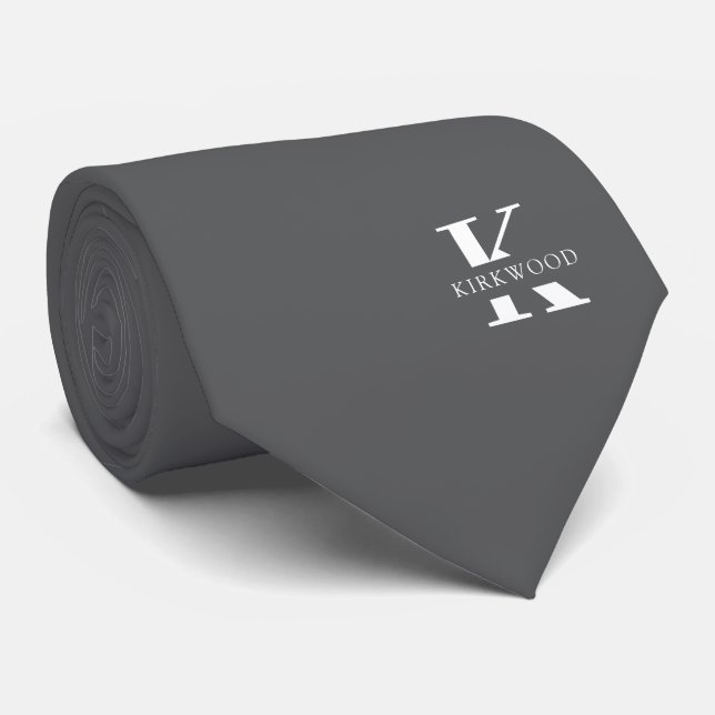 Elegant Monogram | Silver | One-Sided Tie (Rolled)