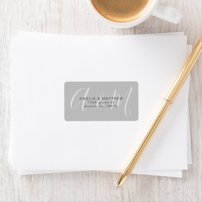 Elegant Monogram Silver Return Address Label (Insitu)