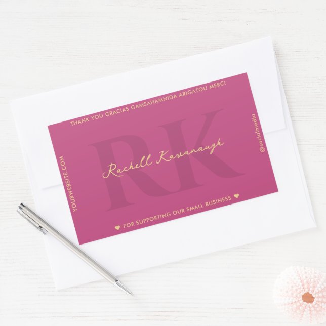 Elegant Monogram Simple Pink Modern  Rectangular Sticker (Envelope)