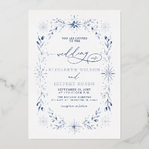 Elegant Monogram Snowflakes Blue Winter Wedding