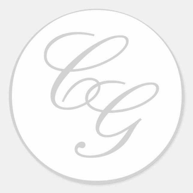 Elegant Monogram Soft Grey & White Wedding Sticker (Front)