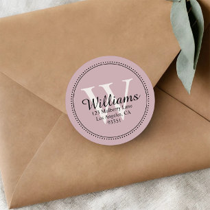 Elegant Monogram Solid Blush Pink Return Address Classic Round Sticker