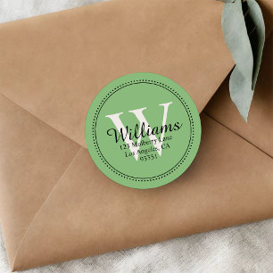 Elegant Monogram Solid Green Return Address Classic Round Sticker