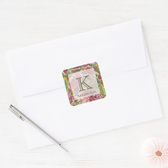 Elegant Monogram Square Sticker (Envelope)