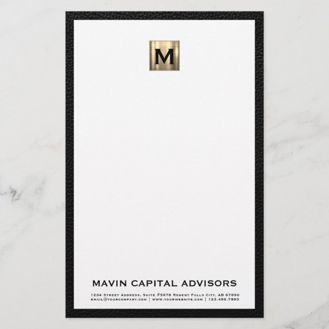 Elegant Monogram Stationery with Contact Details (Front)