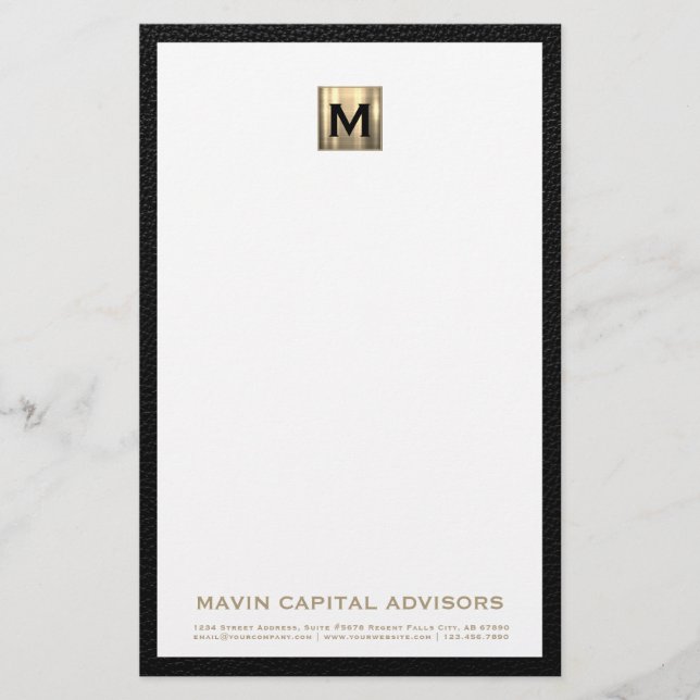 Elegant Monogram Stationery with Contact Details (Front)
