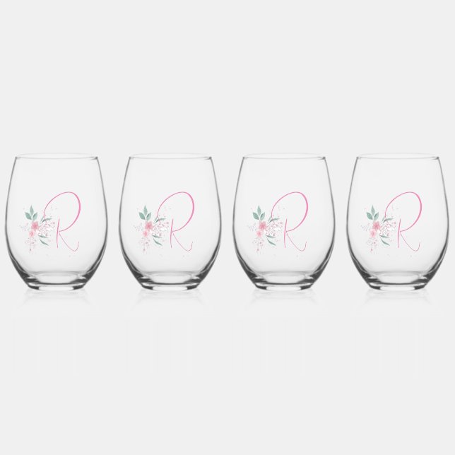 Elegant Monogram Stemless Wine Glasses (Front)