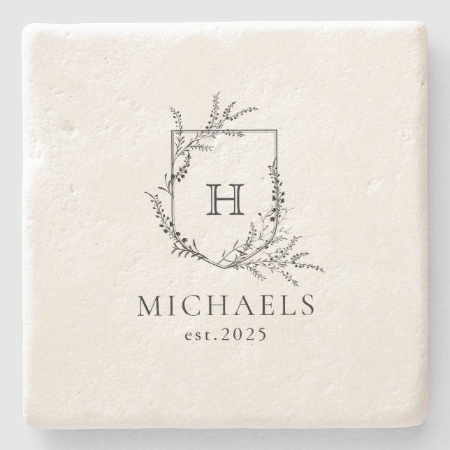 Elegant Monogram Stone Coaster (Front)
