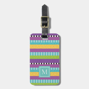 Elegant Monogram Stripes And Dots Pattern Luggage Tag