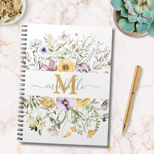 Elegant Monogram Summer Wildflower Meadow Floral Notebook