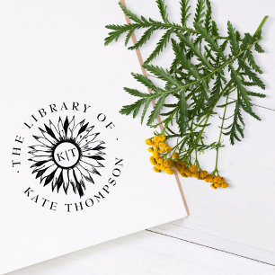 Elegant Monogram Sunflower From The Library  Self-inking Stamp